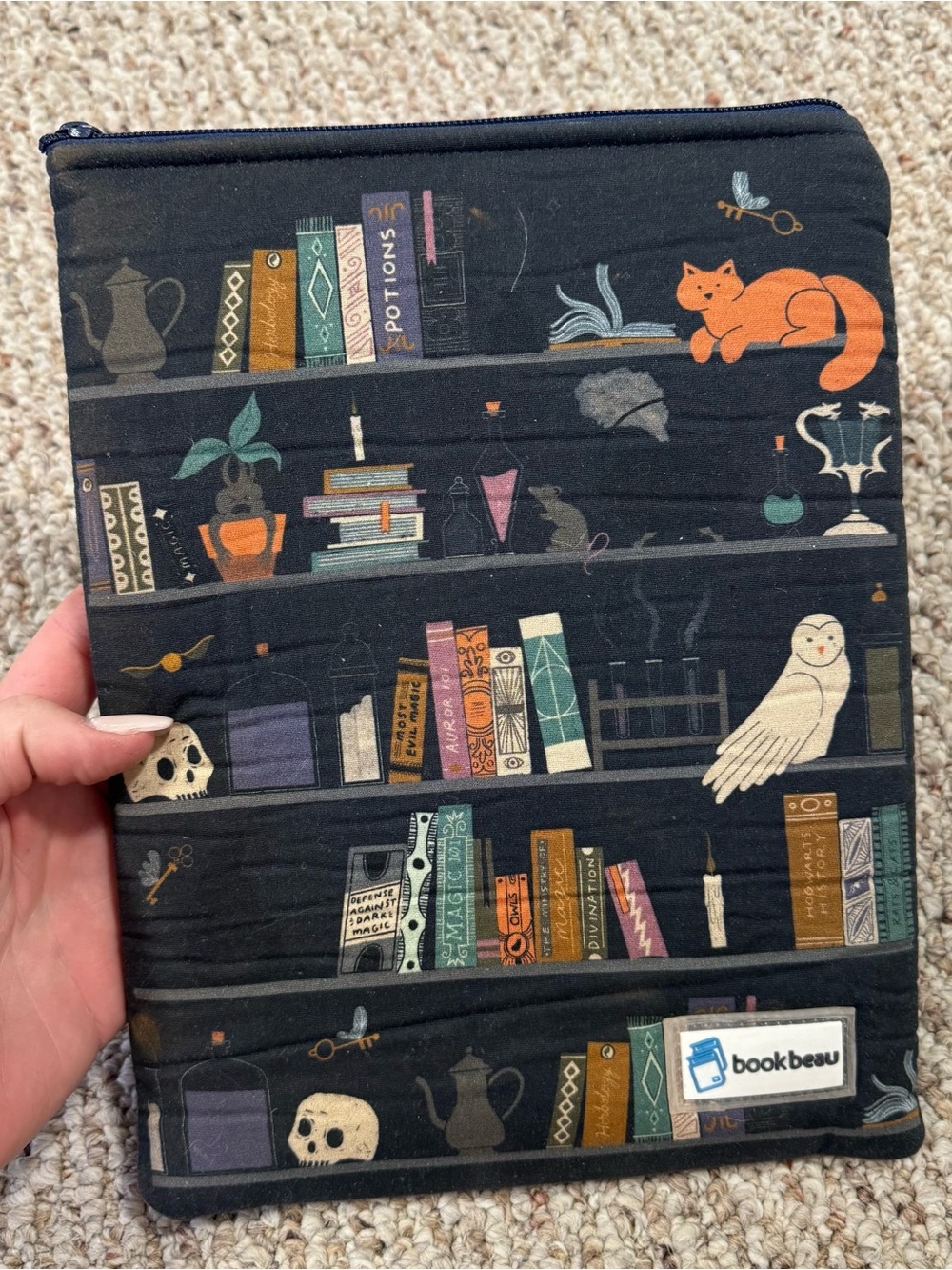 BookBeau Book Sleeve with Whimsical Library Print - with FREE notebook included